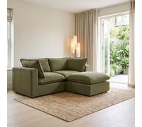Furnitureboxuk Echo Linen-Look Fabric 2 Seater Modular Chaise Sofa In Green Green