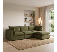 Furnitureboxuk Echo Linen-Look Fabric 3 Seater Modular Chaise Sofa In Green Green
