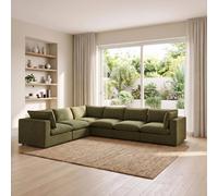 Furnitureboxuk Echo Linen-Look Fabric 5 Seater L-Shaped Modular Corner Sofa In Green Green