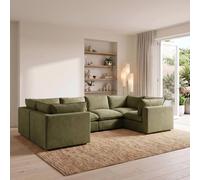 Furnitureboxuk Echo Linen-Look Fabric 5 Seater U-Shaped Modular Corner Sofa In Green Green