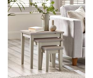 Furnitureboxuk Eden Whitewash & Light Grey 3X Wooden Nesting Tables Light Grey
