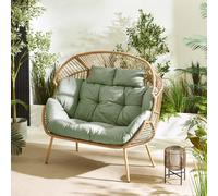Furniturebox Uk Beige Rattan & Green Garden Double Egg Chair Seat
