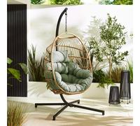 Furniturebox Uk Beige Rattan & Green Garden Hanging Egg Chair Seat