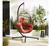 Furniturebox Uk Grey Rattan & Terracotta Garden Hanging Egg Chair Seat