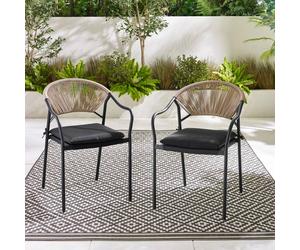 Furnitureboxuk Elba 2 X Rattan Outdoor Dining Chairs In Black Black One Size
