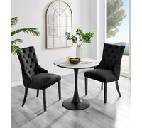 Elina White Marble Effect Round Dining Table and 2 Belgravia Black Leg Chairs - Black