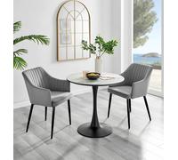 Furnitureboxuk Elina White Marble Effect Scratch Resistant Dining Table & 2 Calla Velvet Black Leg Chairs In Grey Grey One Size