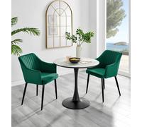 FurnitureboxUK Elina White Marble Effect Scratch Resistant Dining Table & 2 Calla Velvet Black Leg Chairs in Green FurnitureboxUK Green