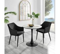 Elina White Marble Effect Scratch Resistant Dining Table & 2 Calla Velvet Black Leg Chairs FurnitureboxUK Black One Size