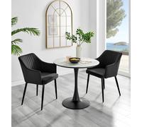 FurnitureboxUK Elina White Marble Effect Scratch Resistant Dining Table & 2 Calla Velvet Black Leg Chairs FurnitureboxUK Black
