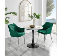 Elina White Marble Effect Scratch Resistant Dining Table & 2 Calla Velvet Silver Leg Chairs FurnitureboxUK Green One Size