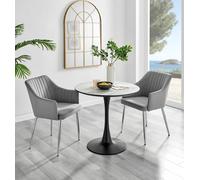 Elina White Marble Effect Scratch Resistant Dining Table & 2 Calla Velvet Silver Leg Chairs FurnitureboxUK Grey One Size