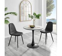 Elina White Marble Effect Scratch Resistant Dining Table & 2 Corona Black Leg Chairs FurnitureboxUK Black One Size