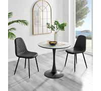 Elina White Marble Effect Scratch Resistant Dining Table & 2 Corona Black Leg Chairs FurnitureboxUK Black One Size