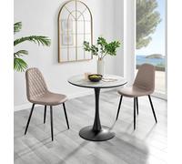 Elina White Marble Effect Scratch Resistant Dining Table & 2 Corona Black Leg Chairs FurnitureboxUK Beige One Size