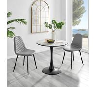 Elina White Marble Effect Scratch Resistant Dining Table & 2 Corona Black Leg Chairs FurnitureboxUK Grey One Size
