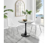Elina White Marble Effect Scratch Resistant Dining Table & 2 Corona Silver Chairs FurnitureboxUK White One Size