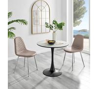 FurnitureboxUK Elina White Marble Effect Scratch Resistant Dining Table & 2 Corona Silver Chairs in Beige FurnitureboxUK Beige