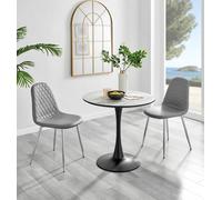 Elina White Marble Effect Scratch Resistant Dining Table & 2 Corona Silver Chairs FurnitureboxUK Grey One Size