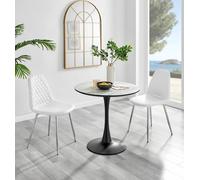 Elina White Marble Effect Scratch Resistant Dining Table & 2 Corona Silver Chairs FurnitureboxUK White One Size