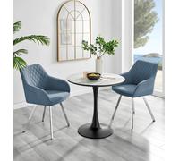 Elina White Marble Effect Scratch Resistant Dining Table & 2 Falun Silver Leg Fabric Chairs FurnitureboxUK Blue One Size