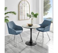 FurnitureboxUK Elina White Marble Effect Scratch Resistant Dining Table & 2 Falun Silver Leg Fabric Chairs in Blue FurnitureboxUK Blue
