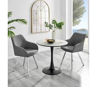 FurnitureboxUK Elina White Marble Effect Scratch Resistant Dining Table & 2 Falun Silver Leg Fabric Chairs in Dark Grey FurnitureboxUK Dark Grey