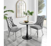 Elina White Marble Effect Scratch Resistant Dining Table & 2 Grey Belgravia Velvet Chairs FurnitureboxUK Grey One Size