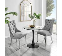 FurnitureboxUK Elina White Marble Effect Scratch Resistant Dining Table & 2 Grey Belgravia Velvet Chairs FurnitureboxUK Grey