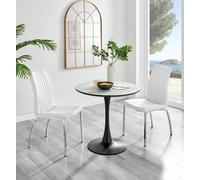 FurnitureboxUK Elina White Marble Effect Scratch Resistant Dining Table & 2 Isco Faux Leather Chairs FurnitureboxUK White
