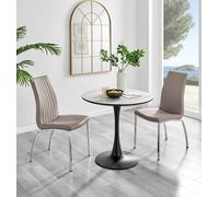 Elina White Marble Effect Scratch Resistant Dining Table & 2 Isco Faux Leather Chairs FurnitureboxUK Beige One Size