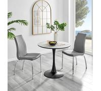 Elina White Marble Effect Scratch Resistant Dining Table & 2 Isco Faux Leather Chairs FurnitureboxUK Grey One Size