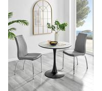 Elina White Marble Effect Scratch Resistant Dining Table & 2 Isco Faux Leather Chairs FurnitureboxUK Grey One Size