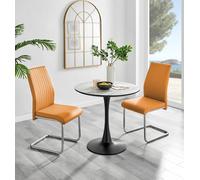 Elina White Marble Effect Scratch Resistant Dining Table & 2 Lorenzo Faux Leather Chairs FurnitureboxUK Mustard One Size