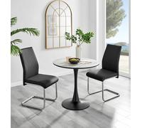 Elina White Marble Effect Scratch Resistant Dining Table & 2 Lorenzo Faux Leather Chairs FurnitureboxUK Black One Size