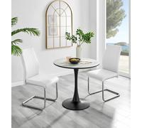 Elina White Marble Effect Scratch Resistant Dining Table & 2 Lorenzo Faux Leather Chairs FurnitureboxUK White One Size