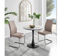 Elina White Marble Effect Scratch Resistant Dining Table & 2 Lorenzo Faux Leather Chairs FurnitureboxUK Beige One Size