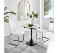 Elina White Marble Effect Scratch Resistant Dining Table & 2 Lorenzo Faux Leather Chairs FurnitureboxUK White One Size