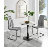 FurnitureboxUK Elina White Marble Effect Scratch Resistant Dining Table & 2 Murano Faux Leather Chairs in Grey FurnitureboxUK Grey