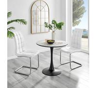 Elina White Marble Effect Scratch Resistant Dining Table & 2 Murano Faux Leather Chairs FurnitureboxUK White One Size