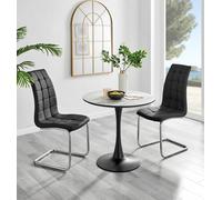 Elina White Marble Effect Scratch Resistant Dining Table & 2 Murano Faux Leather Chairs FurnitureboxUK Black One Size