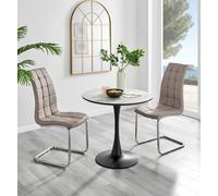 FurnitureboxUK Elina White Marble Effect Scratch Resistant Dining Table & 2 Murano Faux Leather Chairs in Beige FurnitureboxUK Beige