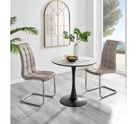 Elina White Marble Effect Scratch Resistant Dining Table & 2 Murano Faux Leather Chairs FurnitureboxUK Beige One Size