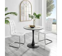 Elina White Marble Effect Scratch Resistant Dining Table & 2 Murano Faux Leather Chairs FurnitureboxUK White One Size