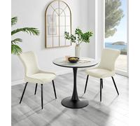 Elina White Marble Effect Scratch Resistant Dining Table & 2 Nora Black Leg Velvet Chairs FurnitureboxUK Cream One Size