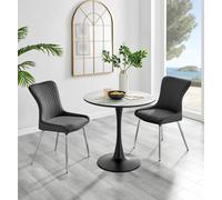 Elina White Marble Effect Scratch Resistant Dining Table & 2 Nora Silver Leg Velvet Chairs FurnitureboxUK Dark Grey One Size