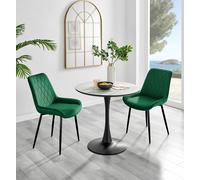 Elina White Marble Effect Scratch Resistant Dining Table & 2 Pesaro Black Leg Velvet Chairs FurnitureboxUK Green One Size