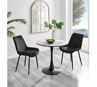 Elina White Marble Effect Scratch Resistant Dining Table & 2 Pesaro Black Leg Velvet Chairs FurnitureboxUK Black One Size