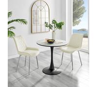 FurnitureboxUK Elina White Marble Effect Scratch Resistant Dining Table & 2 Pesaro Silver Leg Velvet Chairs in Cream FurnitureboxUK Cream