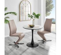 Elina White Marble Effect Scratch Resistant Dining Table & 2 Willow Faux Leather Chairs FurnitureboxUK Beige One Size